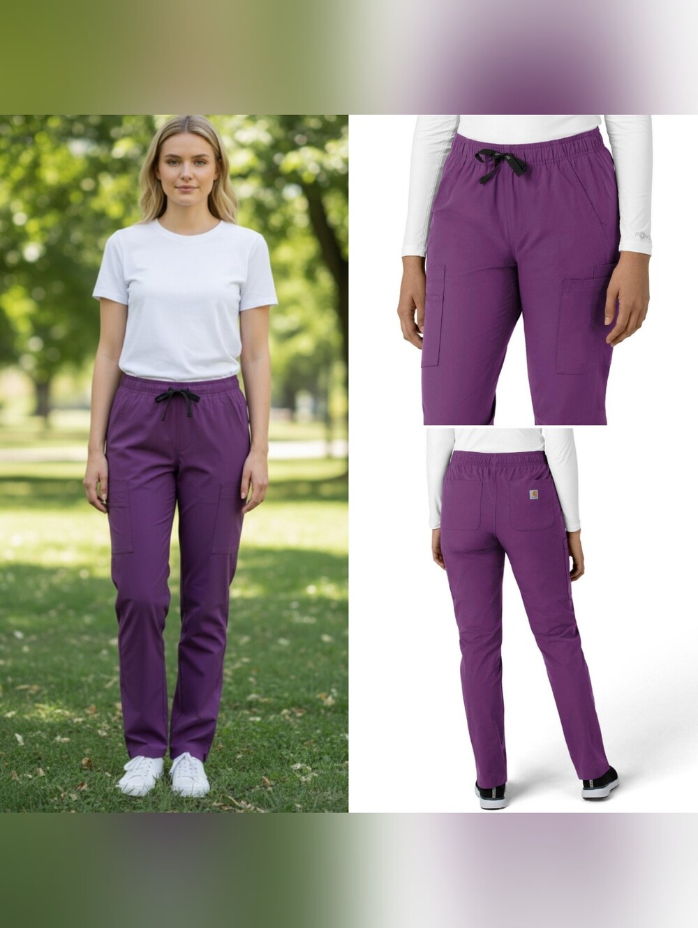 Carhartt womens 2Xl force essentials straight leg scrub pants purple carpenter